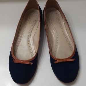 Brooks Brothers Navy Canvas Leather Lined Flats